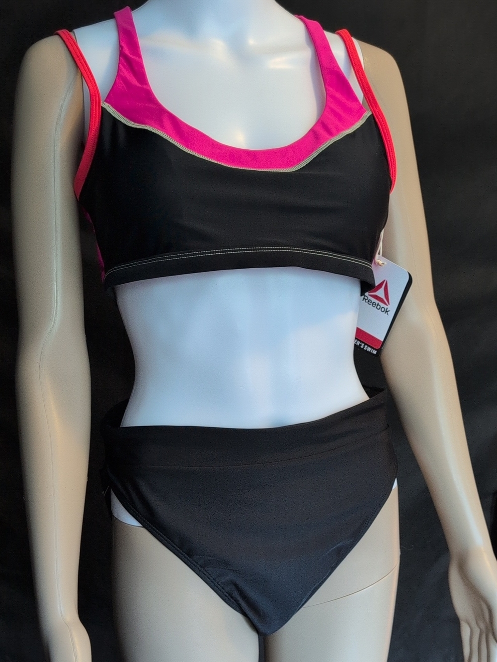 Reebok Black Swim Bikini Set with Bright Pink Trim